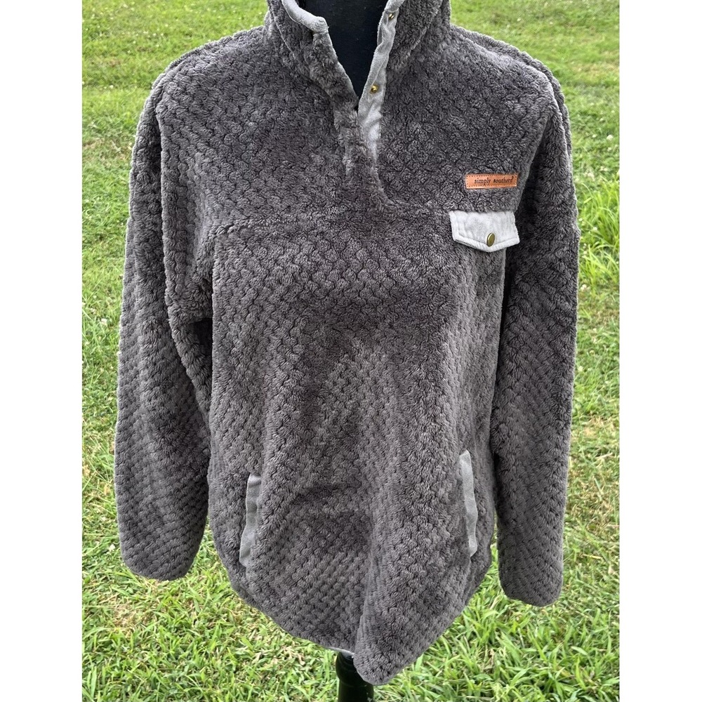 Simply Southern Pullover Womens Large Sherpa High Pile Snap Collar Cozy Fuzzy